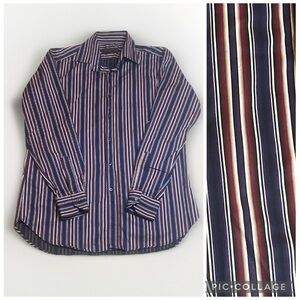 Etro sz 41 Classic Striped Button-Down Shirt in Blue Purple and Red